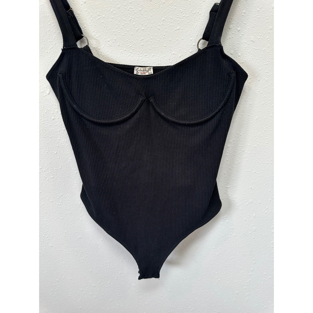 Free People Bodysuit Womens XS Black Ribbed Bustier O-Ring‎ Intimately Sexy Edgy - Picture 8 of 16